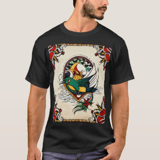 Vibrante camiseta de arte floral y de pájaro inspi