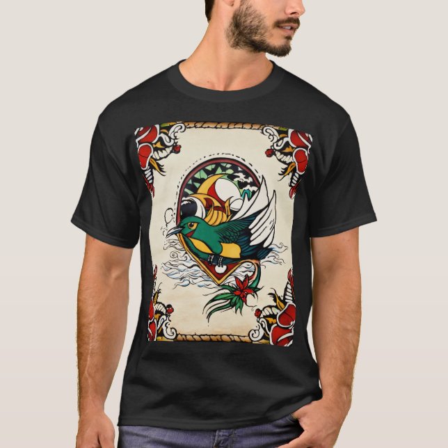Vibrante camiseta de arte floral y de pájaro inspi (Anverso)