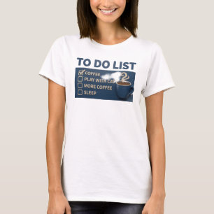 Vibrante camiseta de moda COFFEE JUEGA CON GATO Az