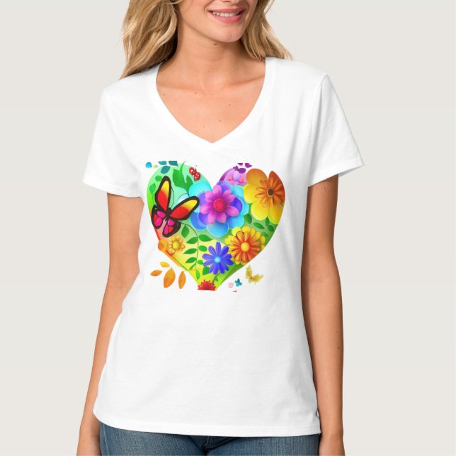 Vibrante Camiseta Floral Heart (Anverso)