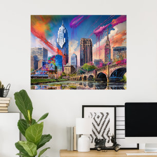 Vibrante Cleveland Ohio Skyline Resumen de arte