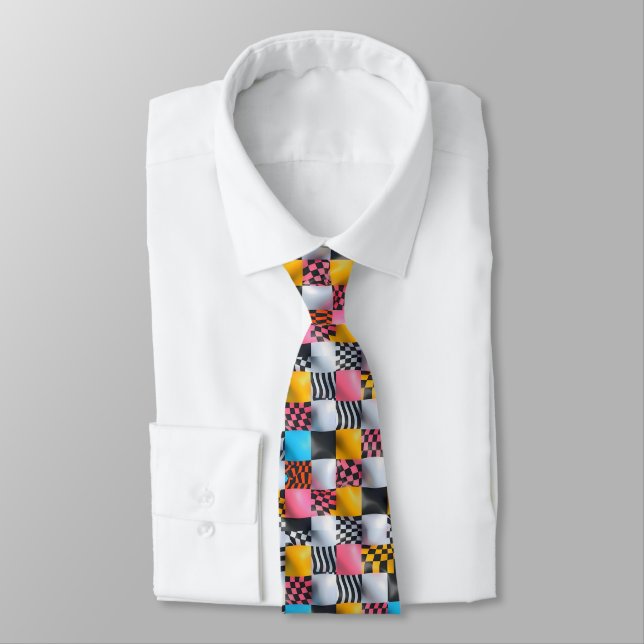 Vibrante corbata con estampado de tablero de ajedr (Atado)