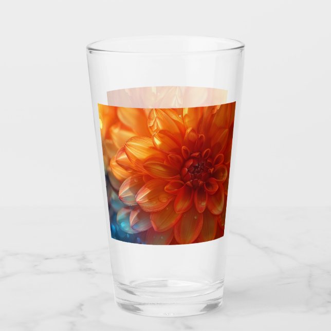 Vibrante Dahlia Rojo Flor Vidrio Tumbler (Anverso)