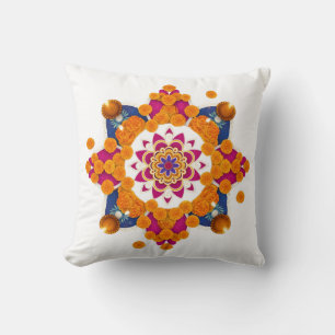 Vibrante Diwali Marigold Rangoli Funda de almohada