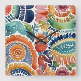 Vibrante explosión floral: reloj de pared acuarela