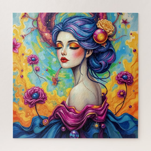 Vibrante Fantasía Floral Mujer Rompecabezas Rompec (Vertical)