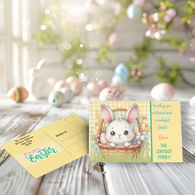 Vibrante Feliz Pascua con postal de fondo amarillo (Vibrant Happy Easter in Yellow background postcard)