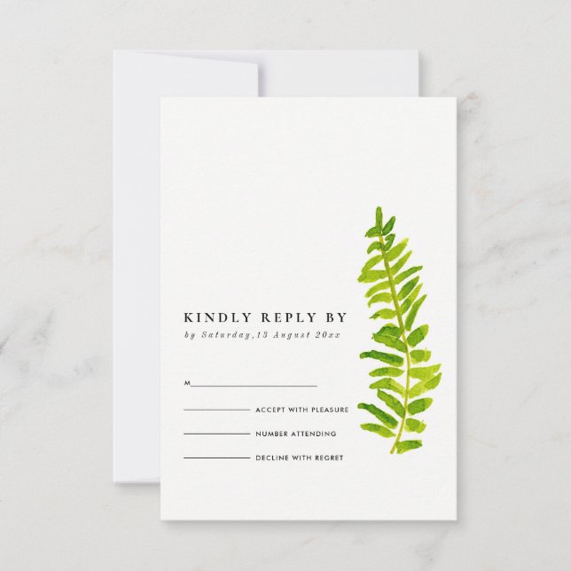 VIBRANTE GREEN GOLD WATERCOLOR FERN FOLIAGE RSVP (Anverso)