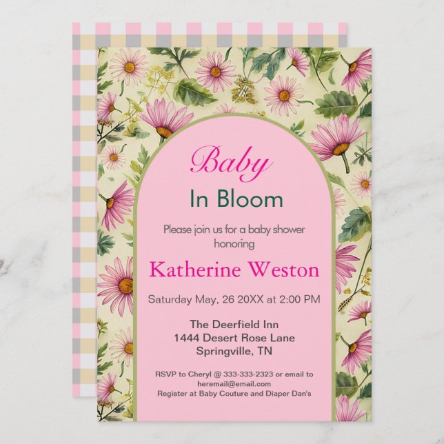 Vibrante Invitación a Baby Shower con flores de pr (Anverso / Reverso)