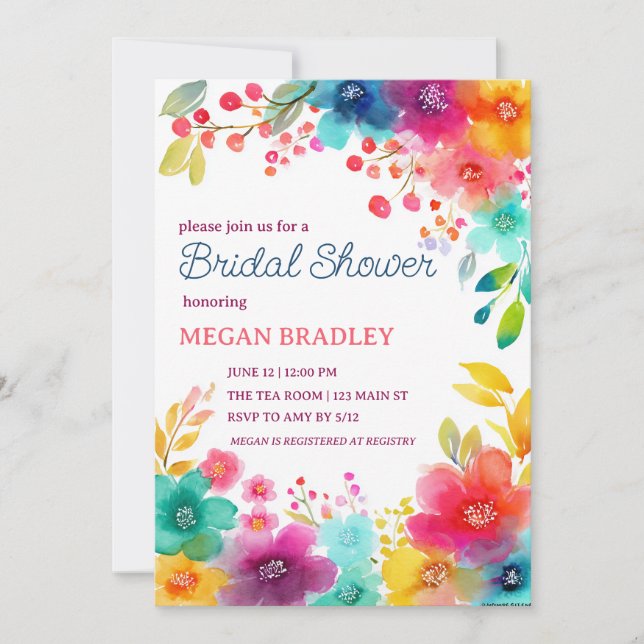 Vibrante Invitación a ducha de novias tropical con (Anverso)