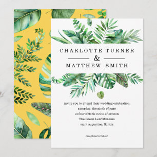 Vibrante invitación a la boda de follaje tropical