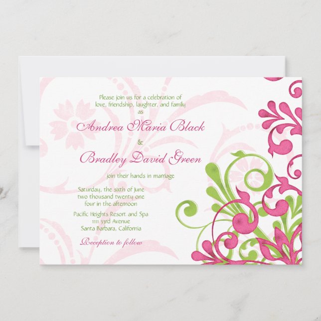 Vibrante Invitación a la Boda Floral Blanca Verde  (Anverso)