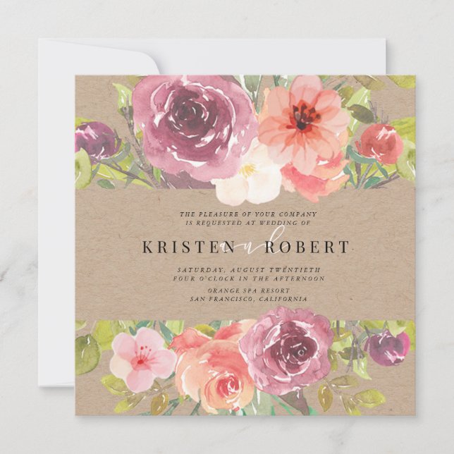 Vibrante invitación a la boda floral de verano rús (Anverso)