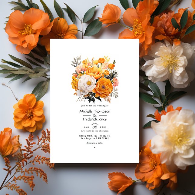 Vibrante invitación a la boda floral Naranja (Subido por el creador)