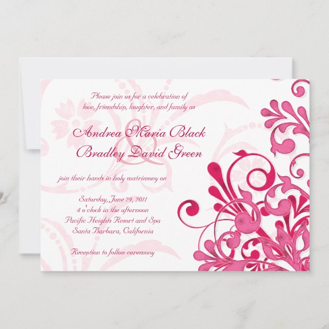 Vibrante invitación a la boda floral rosa y blanca (Anverso)