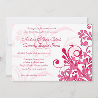 Vibrante invitación a la boda floral rosa y blanca