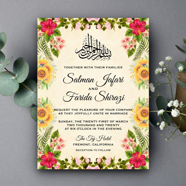 Vibrante invitación a la boda tropical floral islá (Subido por el creador)