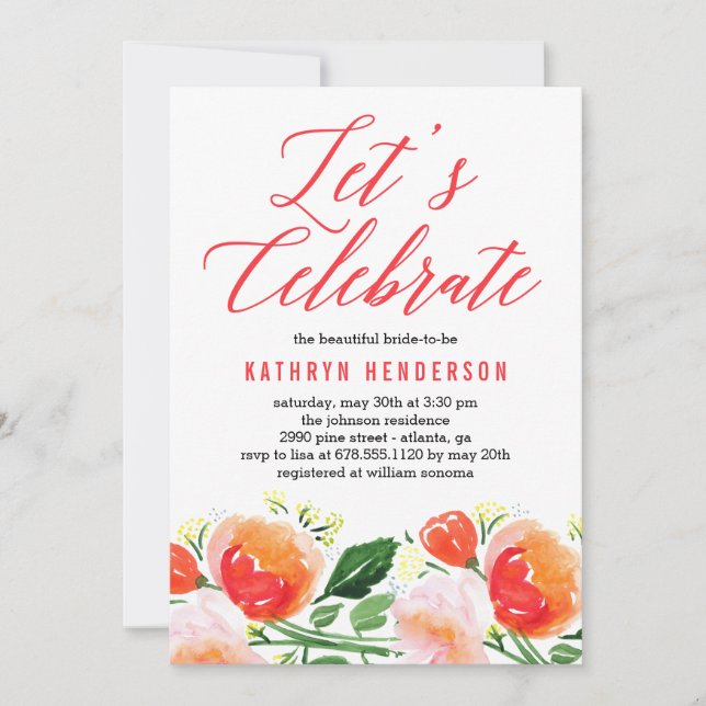 Vibrante Invitación a la ducha de novia en el jard (Anverso)