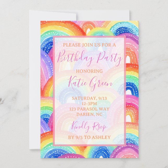 Vibrante invitación a la fiesta de cumpleaños Rain (Anverso)