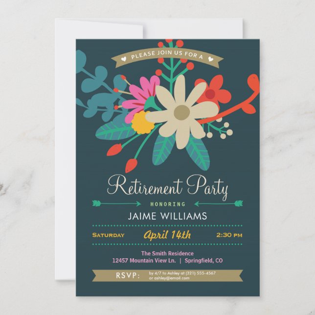Vibrante invitación a la fiesta de retiro floral (Anverso)