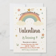 Vibrante invitación al cumpleaños con arcoiris