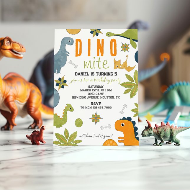 Vibrante invitación de cumpleaños de Dino-Mite (Subido por el creador)