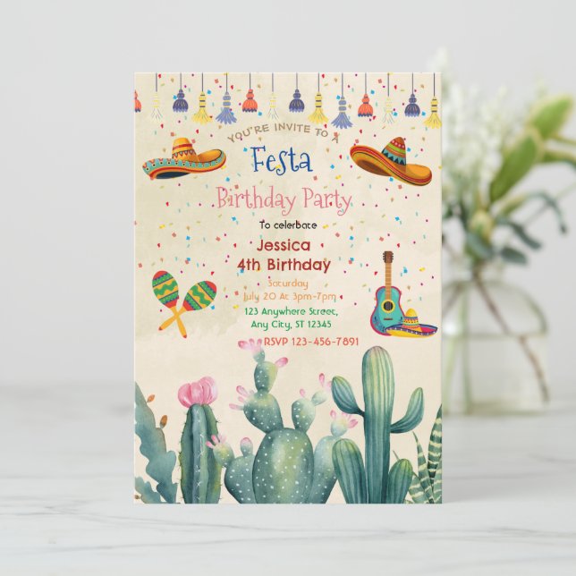 Vibrante Invitación de cumpleaños del Fiesta Festa (Anverso de pie)