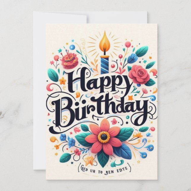 Vibrante Invitación de cumpleaños floral - Vela de (Anverso)