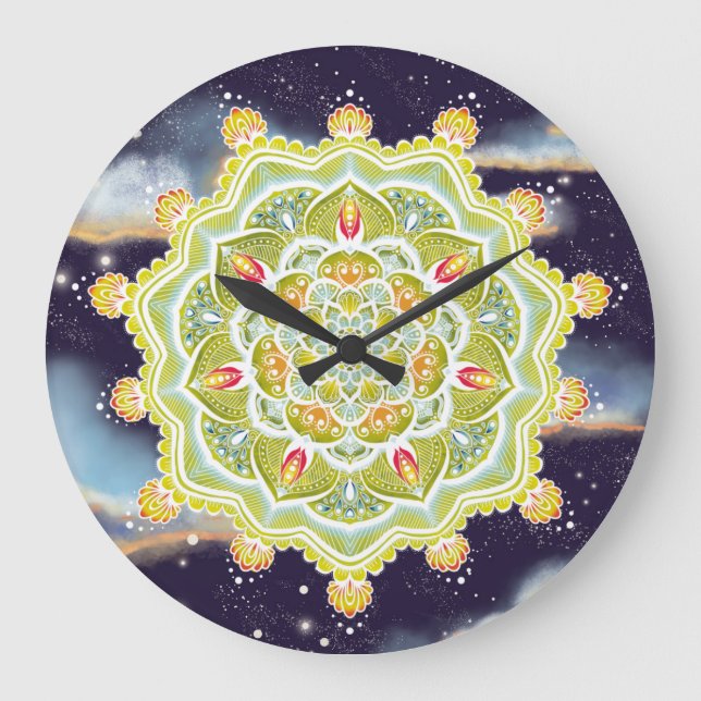 Vibrante mandala de verano oscuro reloj nocturno (Anverso)