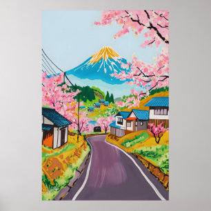 Vibrante Monte Fuji Sakura Arte Campo Japonés