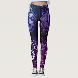 Vibrante morado Mandala Leggings
