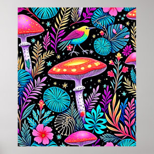 Vibrante obra de arte de hongos forestales encanta