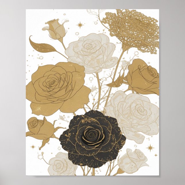 Vibrante Oro ROSAS DORADAS Arte de Texto 3D (Frente)