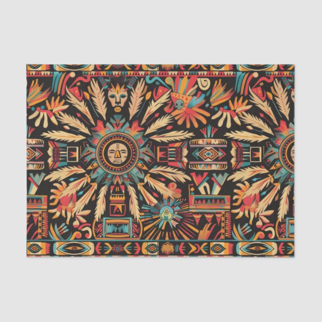 Vibrante Papel teñido decorativo cian "Sueño aztec (Anverso)