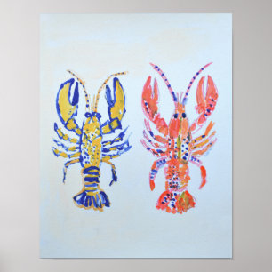 Vibrante Pareja de Langostas Arte Folclórico