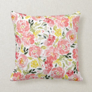 Vibrante patrón de acuarela floral almohada de la