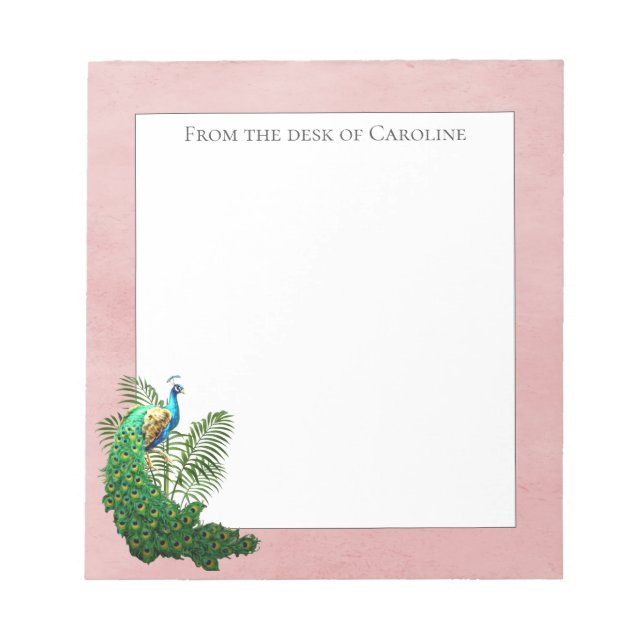 Vibrante Peacock | Bloc de notas rosa (Frente)