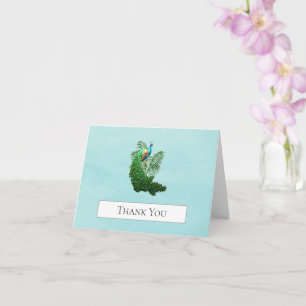 Vibrante Peacock Gracias   Tarjeta Verde azulada