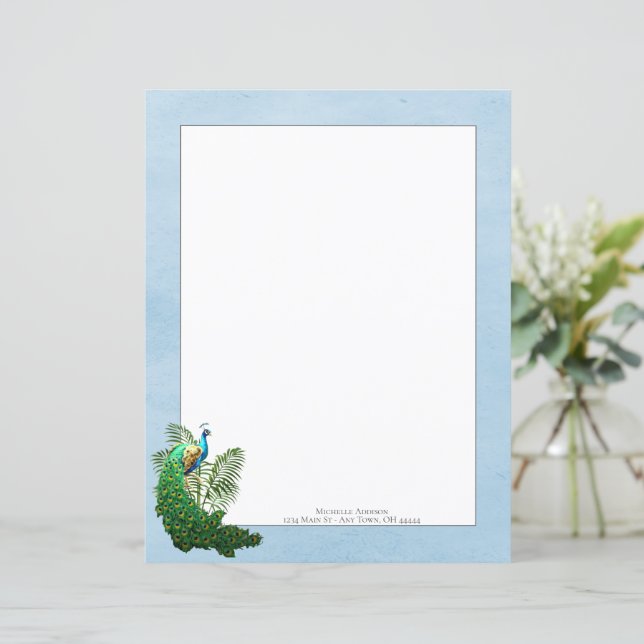 Vibrante Peacock | Hoja de papel azul (Anverso de pie)