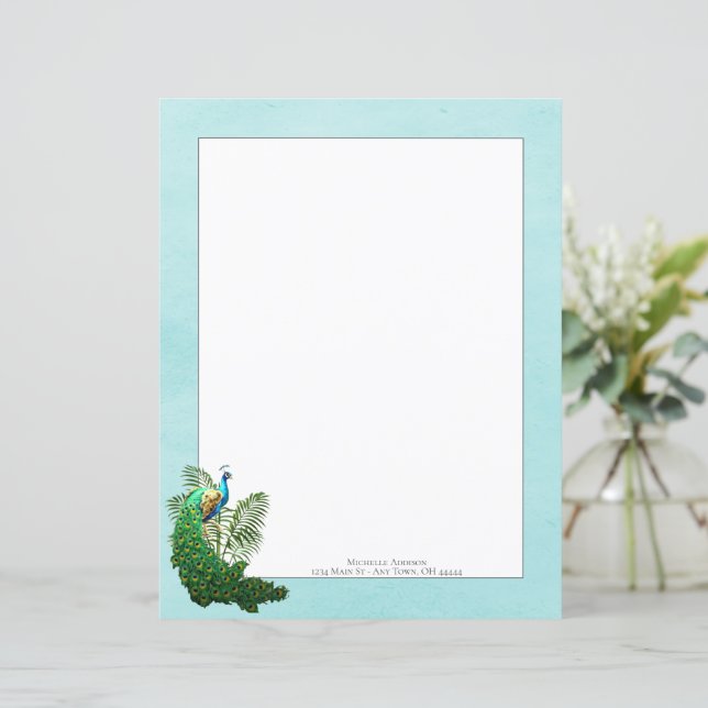 Vibrante Peacock | Hoja de papel Verde azulada (Anverso de pie)