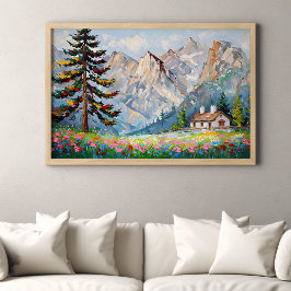 Vibrante pintura Montaña Flor silvestre Arte de ca