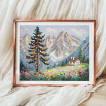 Vibrante pintura Montaña Flor silvestre Arte de ca