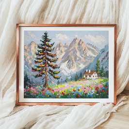 Vibrante pintura Montaña Flor silvestre Arte de ca