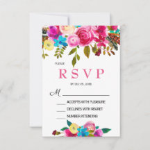 Vibrante Primavera color de agua rosa Floral RSVP
