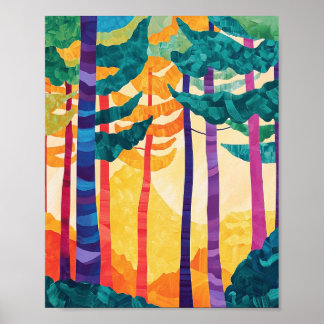 Vibrante Resumen Bosque atardecer Poster arte de p