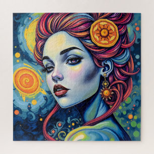 Vibrante retrato de diosa cósmica rompecabezas