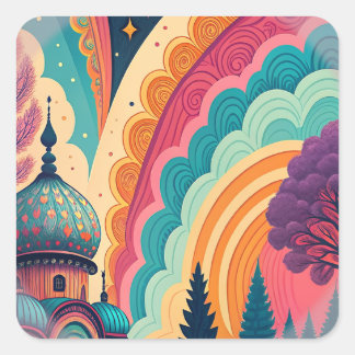 Vibrante Retro Dreamscape Pegatina - Personalizabl