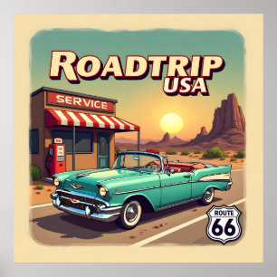 Vibrante Ruta 66 Viaje por carretera - Arte pop re