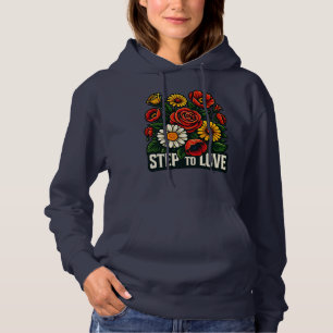 Vibrante sudadera con capucha floral "Step To Love