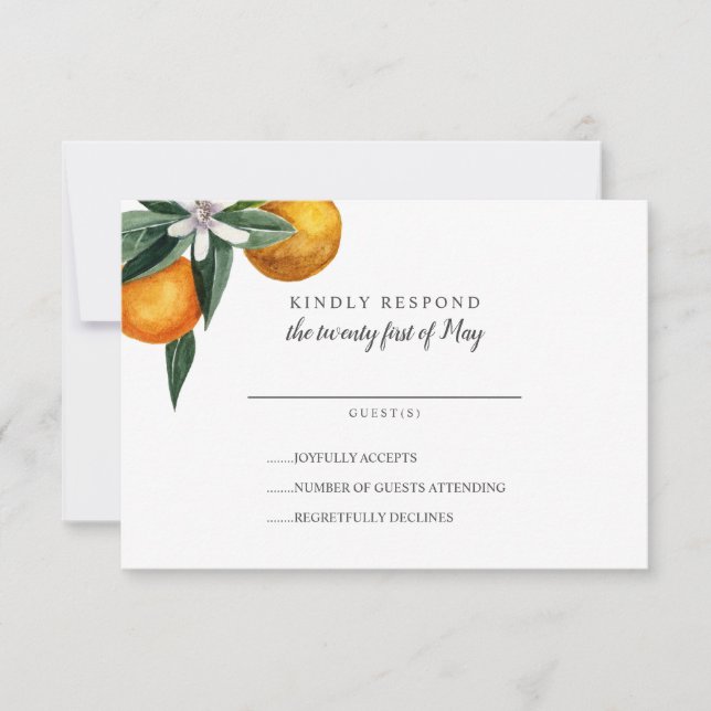 Vibrante Tangerine Citrus Naranja Wedding RSVP (Anverso)